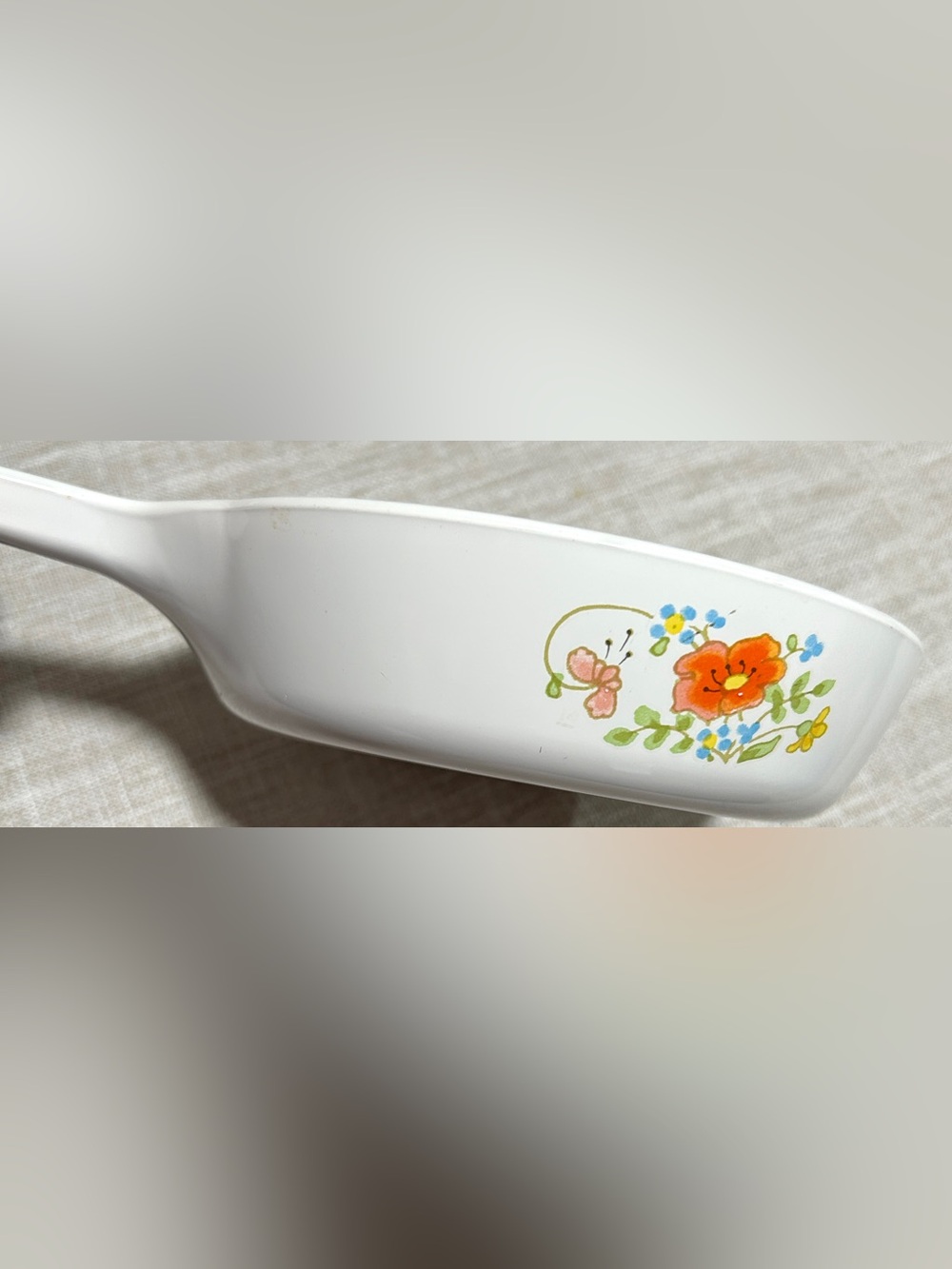 Corningware White Skillet with Orange and Blue Floral Pattern